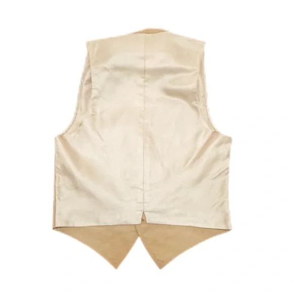 Vintage 70s Tan Suede Satin Button-Up Vest Slim Fit Suit Tuxedo Disco Formalwear